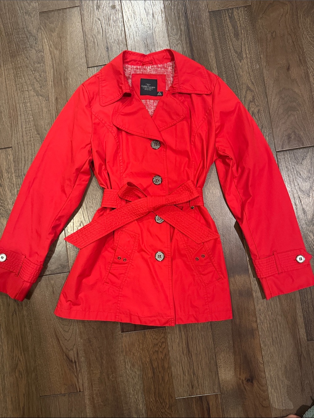 Faded Glory Bright Red Belted Trench jacket ladies size M 8/10